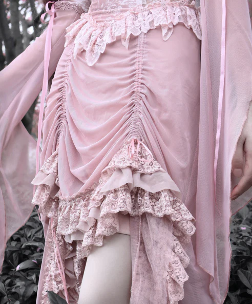 Blood Supply - Sakura Nightmare - Pink Gothic Velvet Drawstring Dress - Image 12