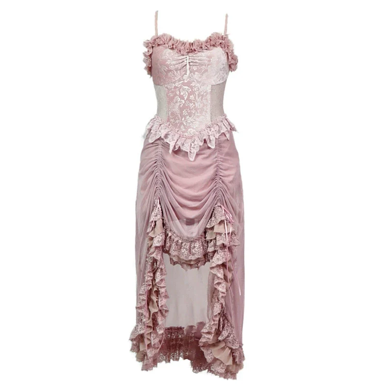 Blood Supply - Sakura Nightmare - Pink Gothic Velvet Drawstring Dress - Image 4