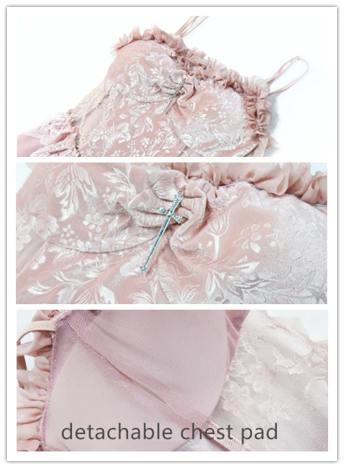 Blood Supply - Sakura Nightmare - Pink Gothic Velvet Drawstring Dress - Image 6