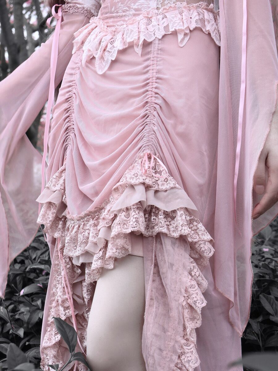Blood Supply - Sakura Nightmare - Pink Gothic Velvet Drawstring Dress - Image 8