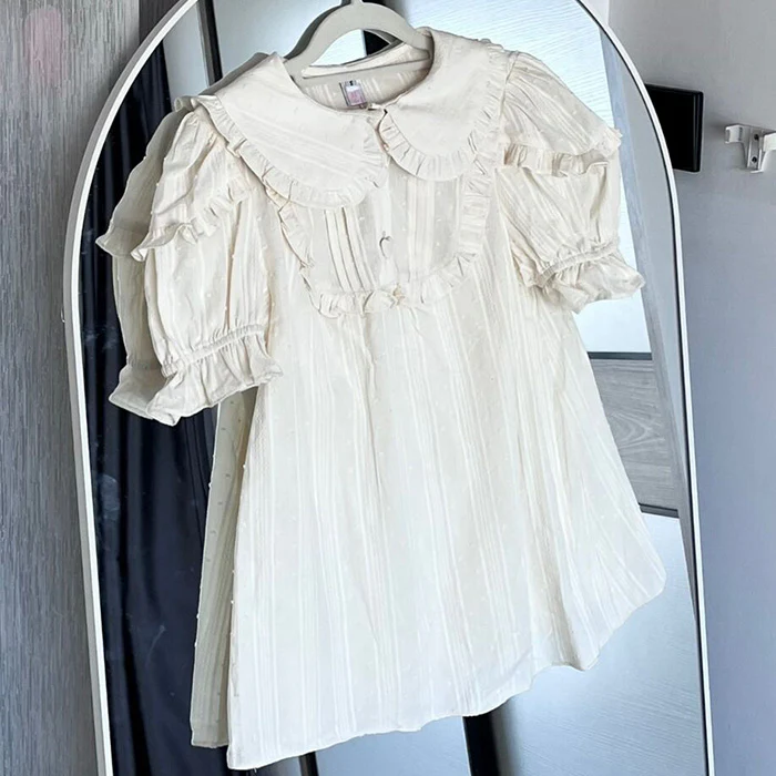 Plus Size Lolita Shirt Solid Color Short Sleeve Blouse - Image 2