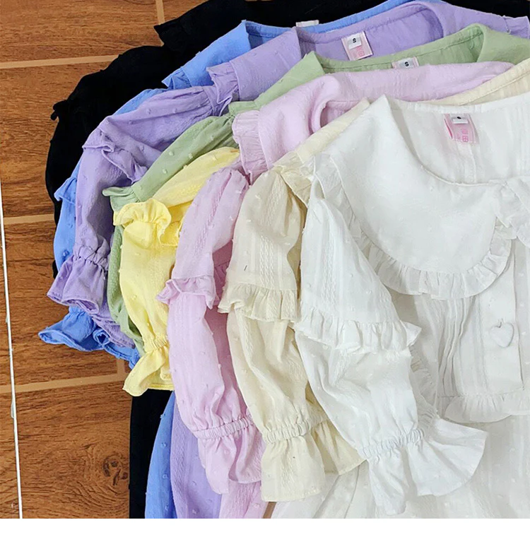 Plus Size Lolita Shirt Solid Color Short Sleeve Blouse - Image 6