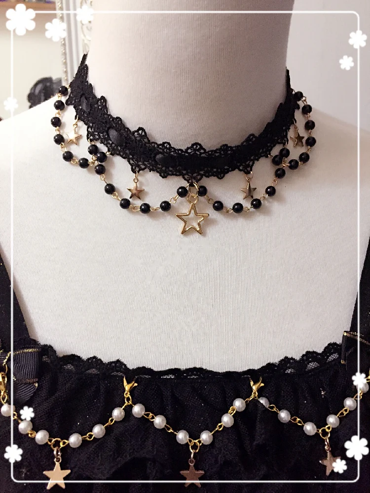 Whisper of Stars - Vintage Lolita Black OP Dress, Constellation-Themed - Image 11