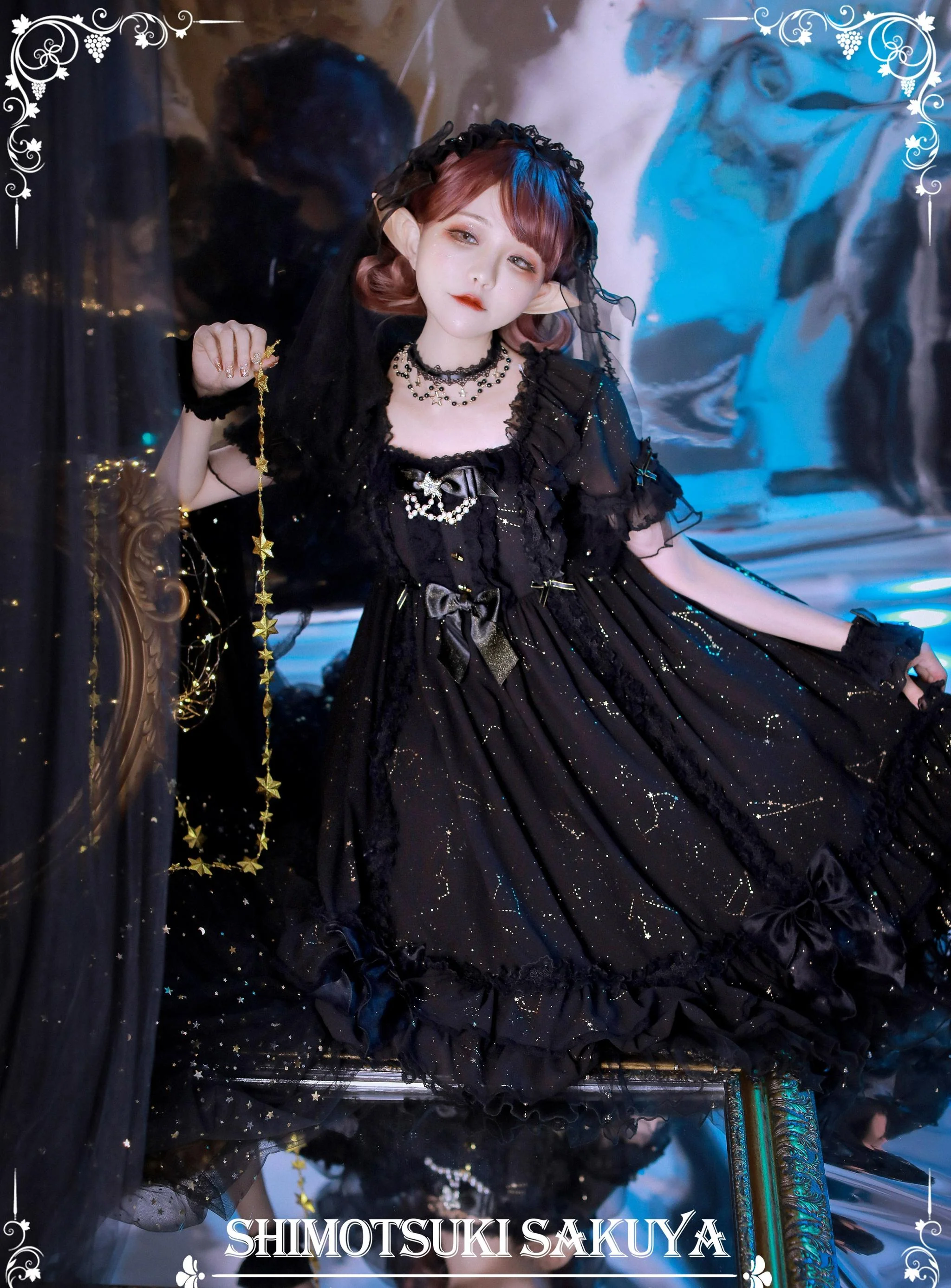 Whisper of Stars - Vintage Lolita Black OP Dress, Constellation-Themed - Image 13