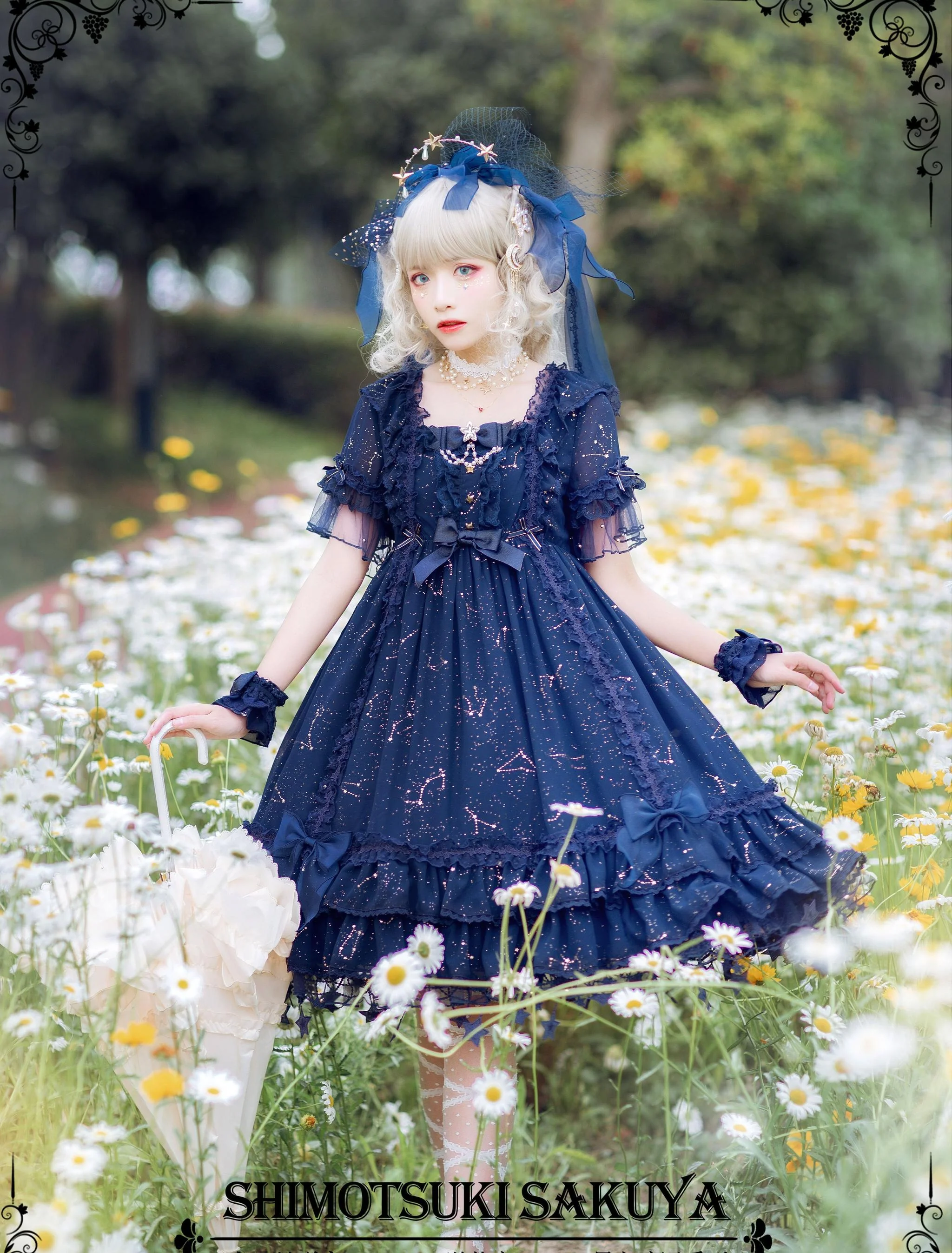 Whisper of Stars - Vintage Lolita Black OP Dress, Constellation-Themed - Image 30