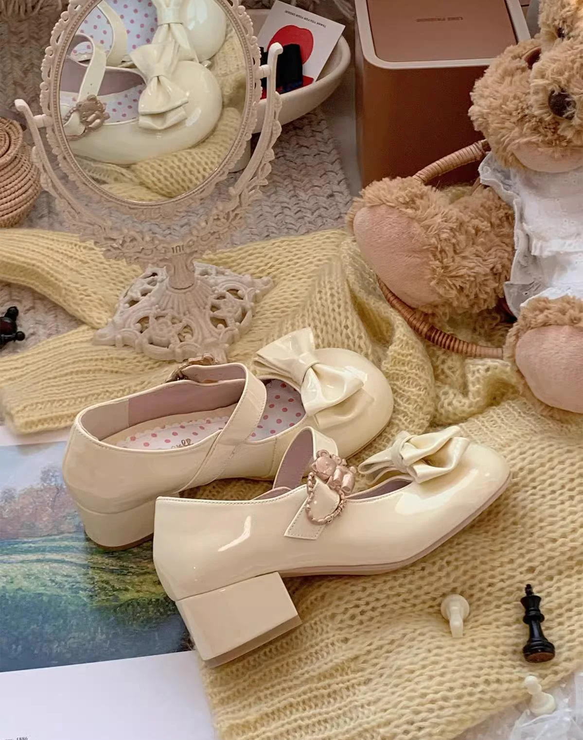 Hug Bear - Sweet Lolita Heel Shoes Bear Metal Buckle Bow Shoes - Image 27