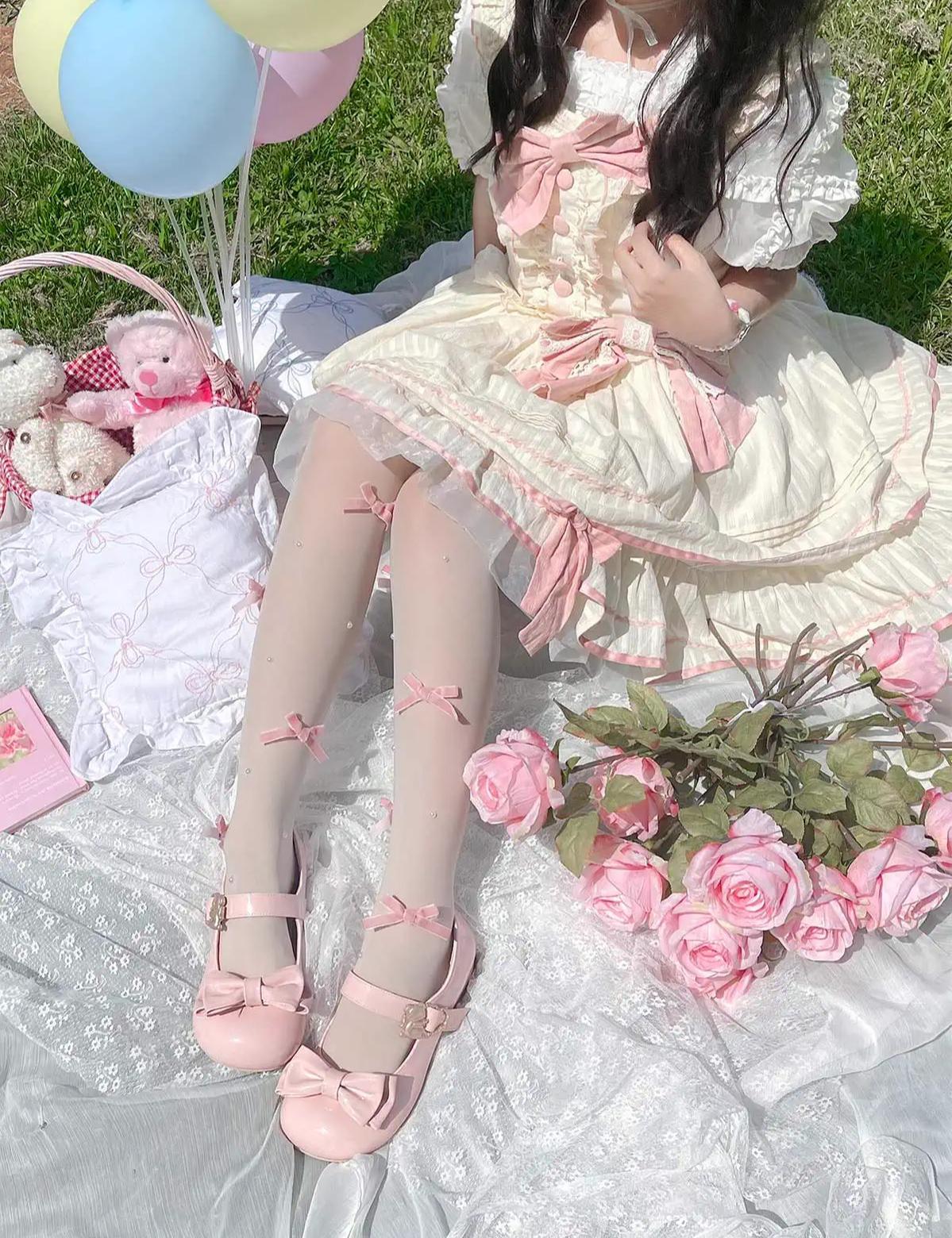 Hug Bear - Sweet Lolita Heel Shoes Bear Metal Buckle Bow Shoes - Image 8