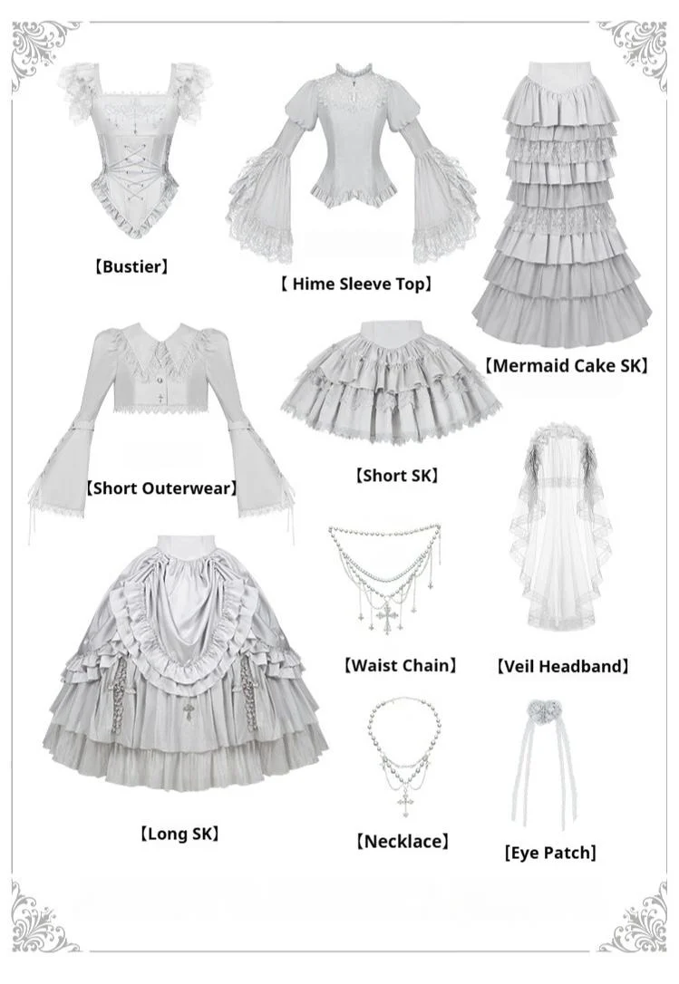 With PUJI - Letter and Poetry · Humanoid Robot - Silver Gothic Lolita Mermaid Skirt Set - Image 11