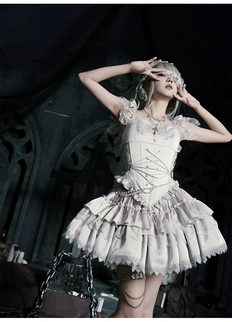 With PUJI - Letter and Poetry · Humanoid Robot - Silver Gothic Lolita Mermaid Skirt Set - Image 43