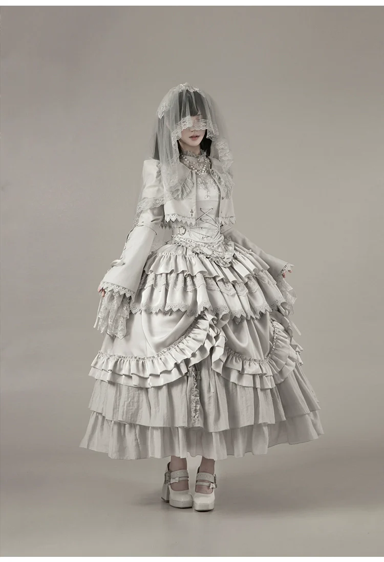 With PUJI - Letter and Poetry · Humanoid Robot - Silver Gothic Lolita Mermaid Skirt Set - Image 52