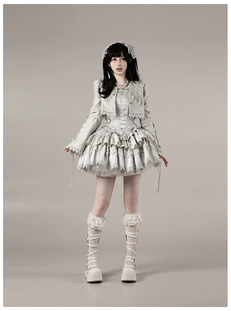 With PUJI - Letter and Poetry · Humanoid Robot - Silver Gothic Lolita Mermaid Skirt Set - Image 54