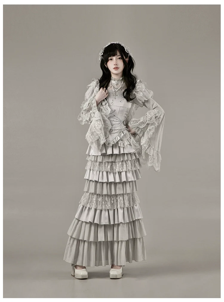 With PUJI - Letter and Poetry · Humanoid Robot - Silver Gothic Lolita Mermaid Skirt Set - Image 58