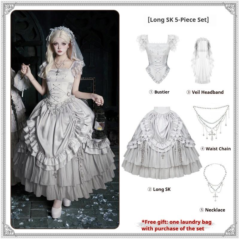 With PUJI - Letter and Poetry · Humanoid Robot - Silver Gothic Lolita Mermaid Skirt Set - Image 9