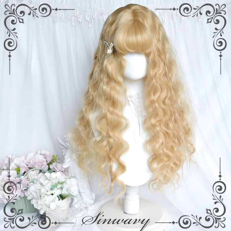 Sinwavy - Black Gold Girl - Elegant Lolita Wig Golden Long Curly Hair - Image 4