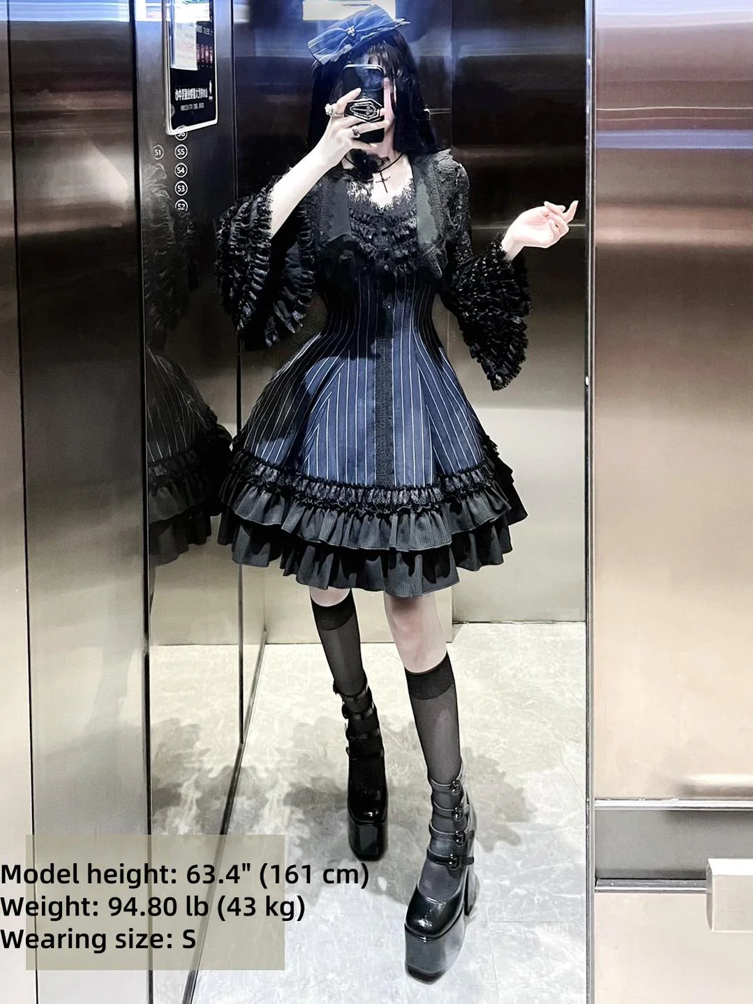 Six-Panel Gothic Lolita JSK Dress, Tiered Ruffles - Image 13