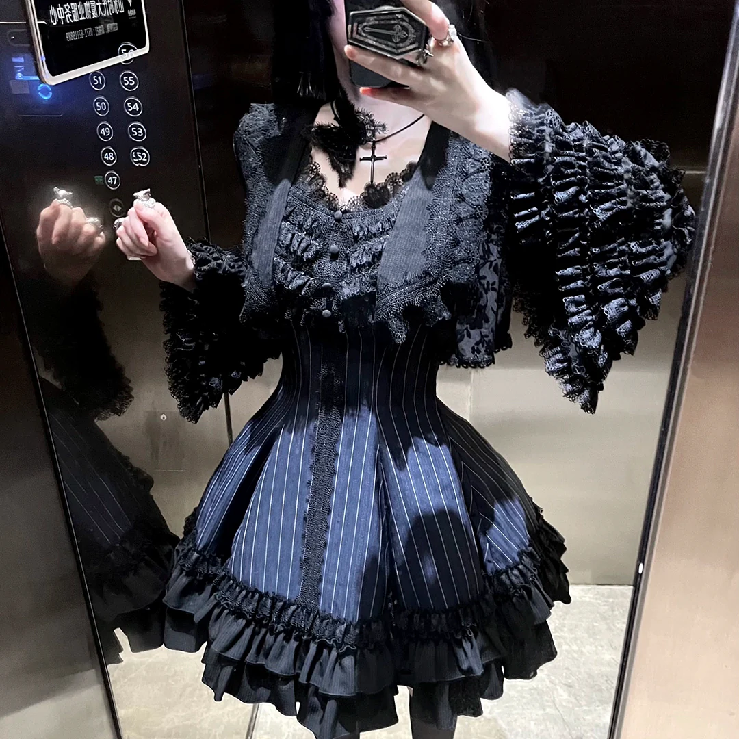 Six-Panel Gothic Lolita JSK Dress, Tiered Ruffles - Image 14