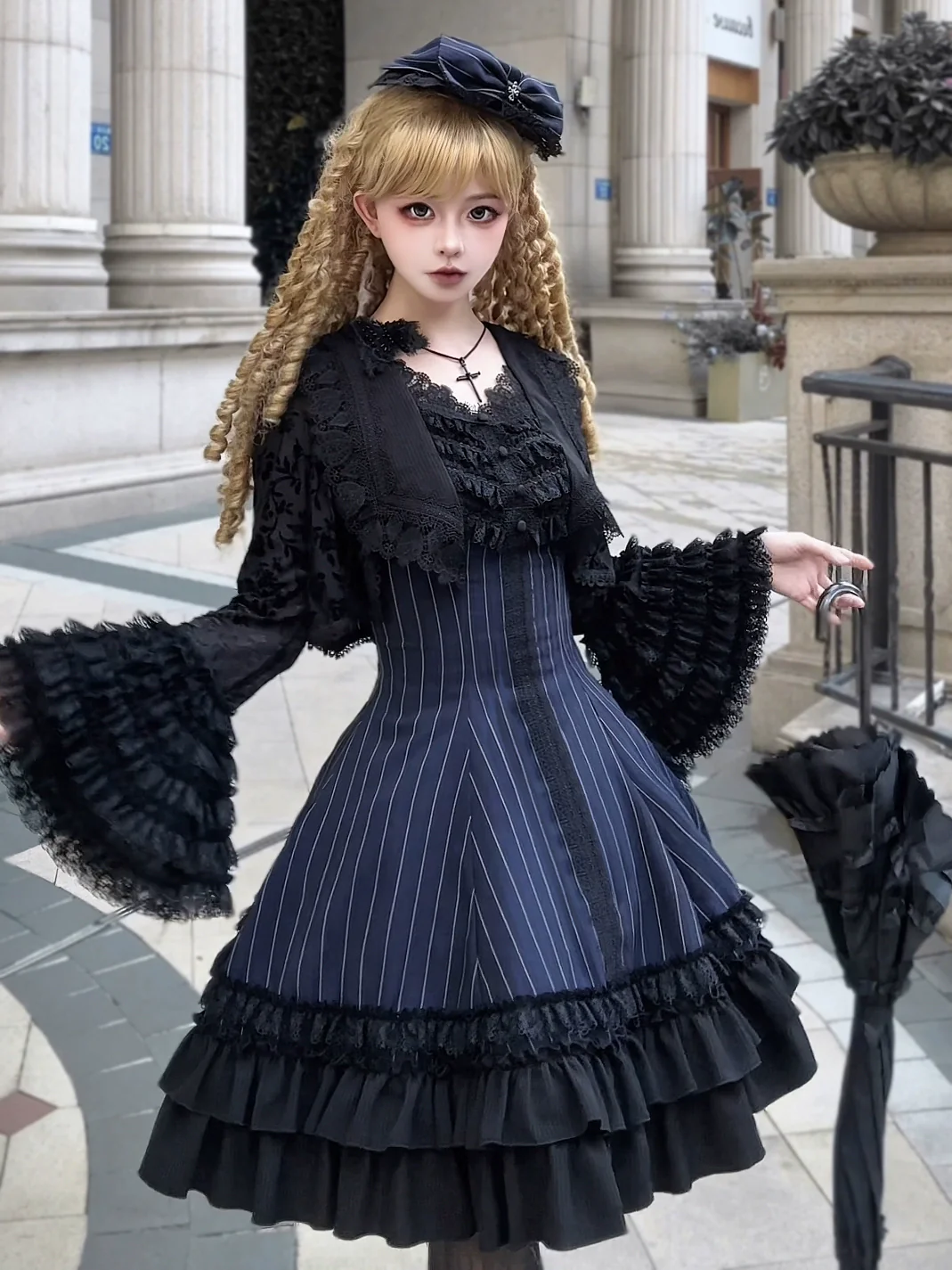 Six-Panel Gothic Lolita JSK Dress, Tiered Ruffles - Image 2