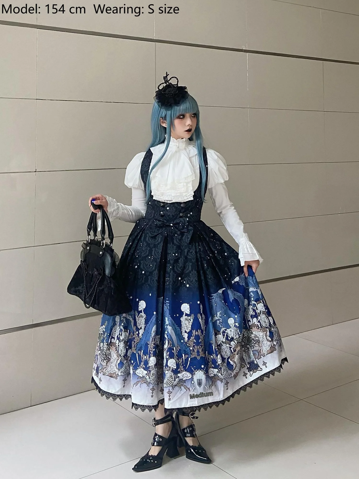 Dragonbone Lily - Dragon Skeleton Print Gothic Lolita Bust-supporting JSK and BNT - Image 18