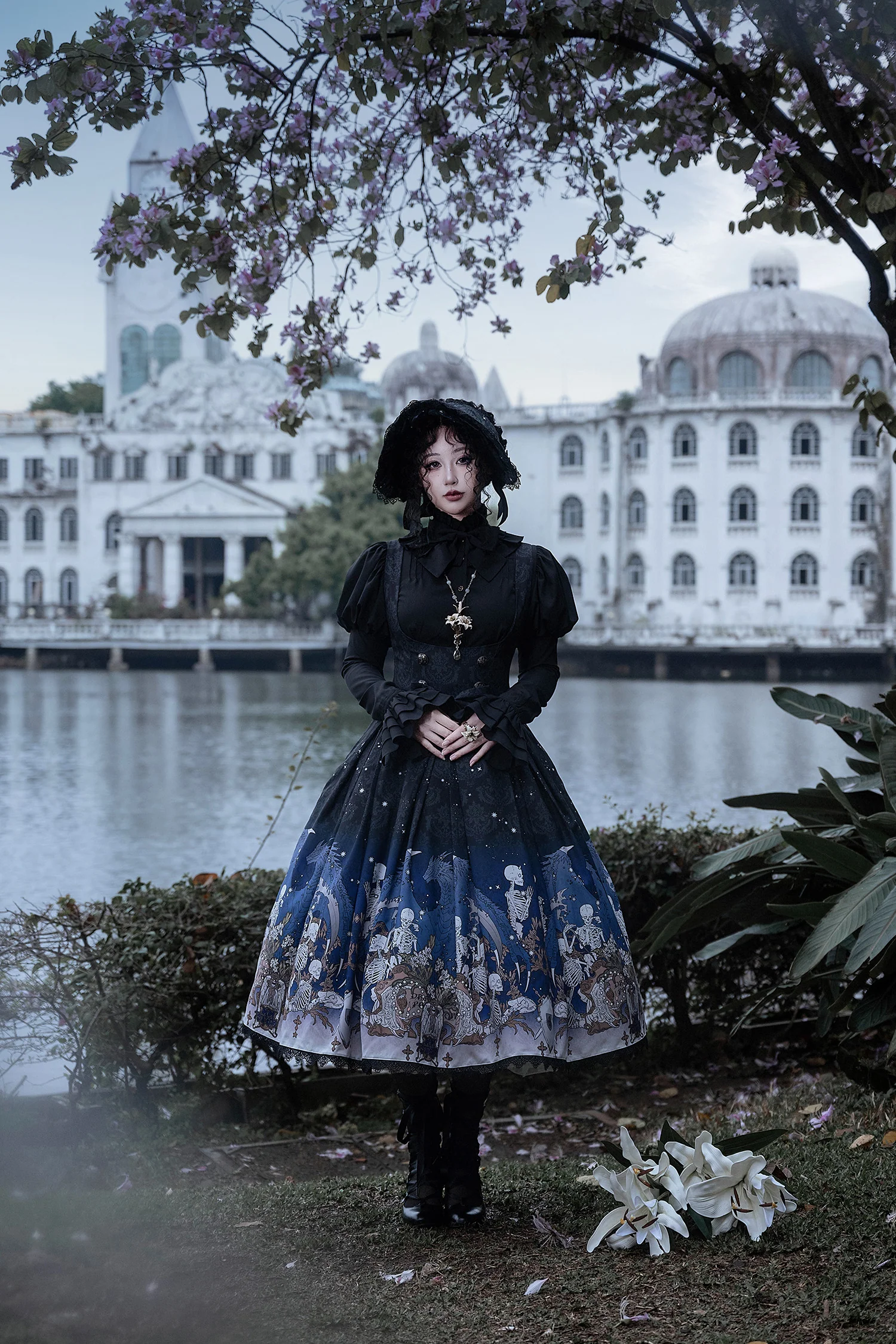 Dragonbone Lily - Dragon Skeleton Print Gothic Lolita Bust-supporting JSK and BNT - Image 7