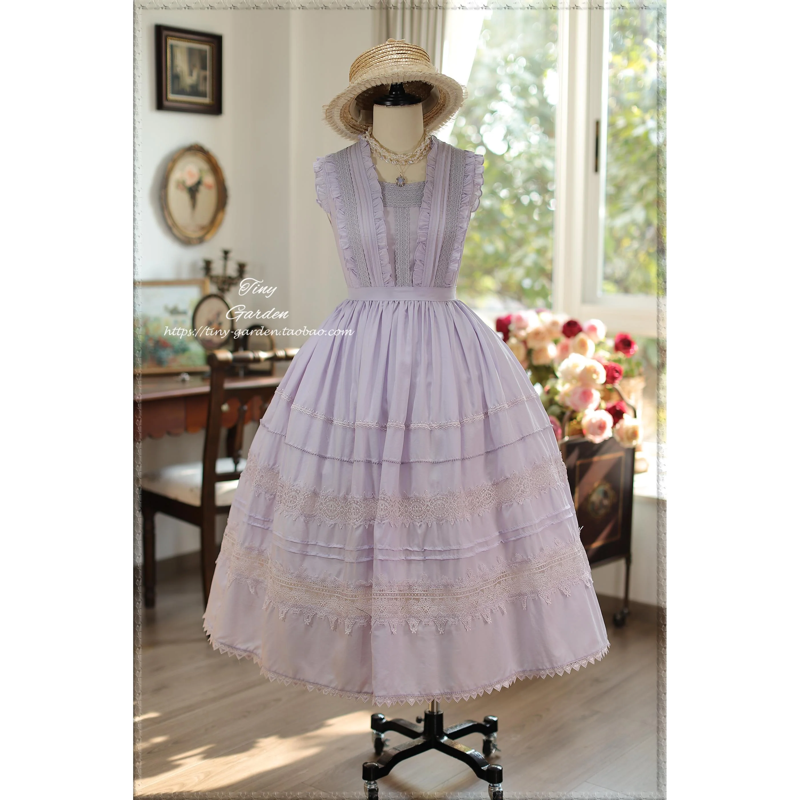 Spring Whisper - Solid Color Classic Lolita JSK Dress with Tulle Apron