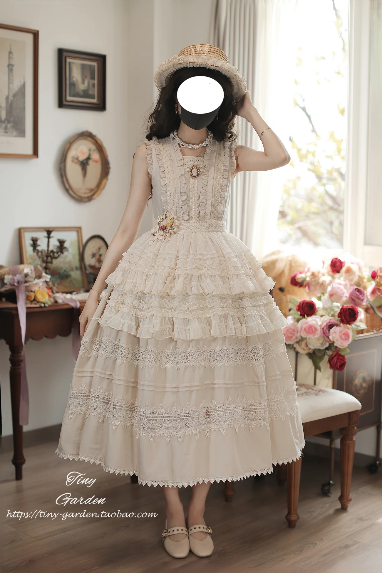 Spring Whisper - Solid Color Classic Lolita JSK Dress with Tulle Apron - Image 2