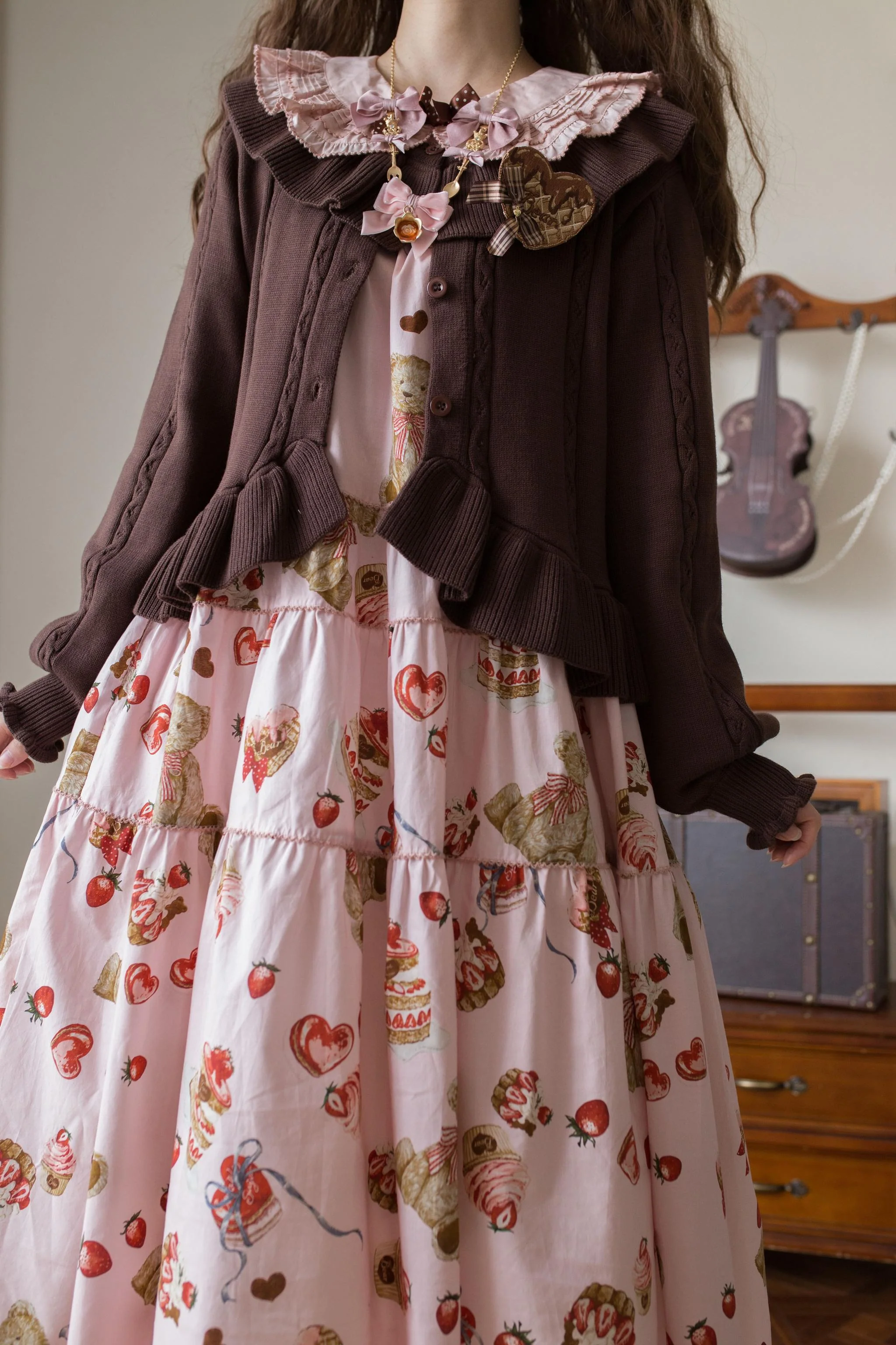Hot Chocolate - Solid Lolita Cardigan, Ruffle Details - Image 3