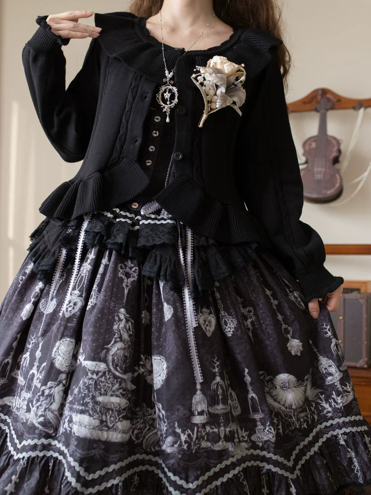 Hot Chocolate - Solid Lolita Cardigan, Ruffle Details - Image 4