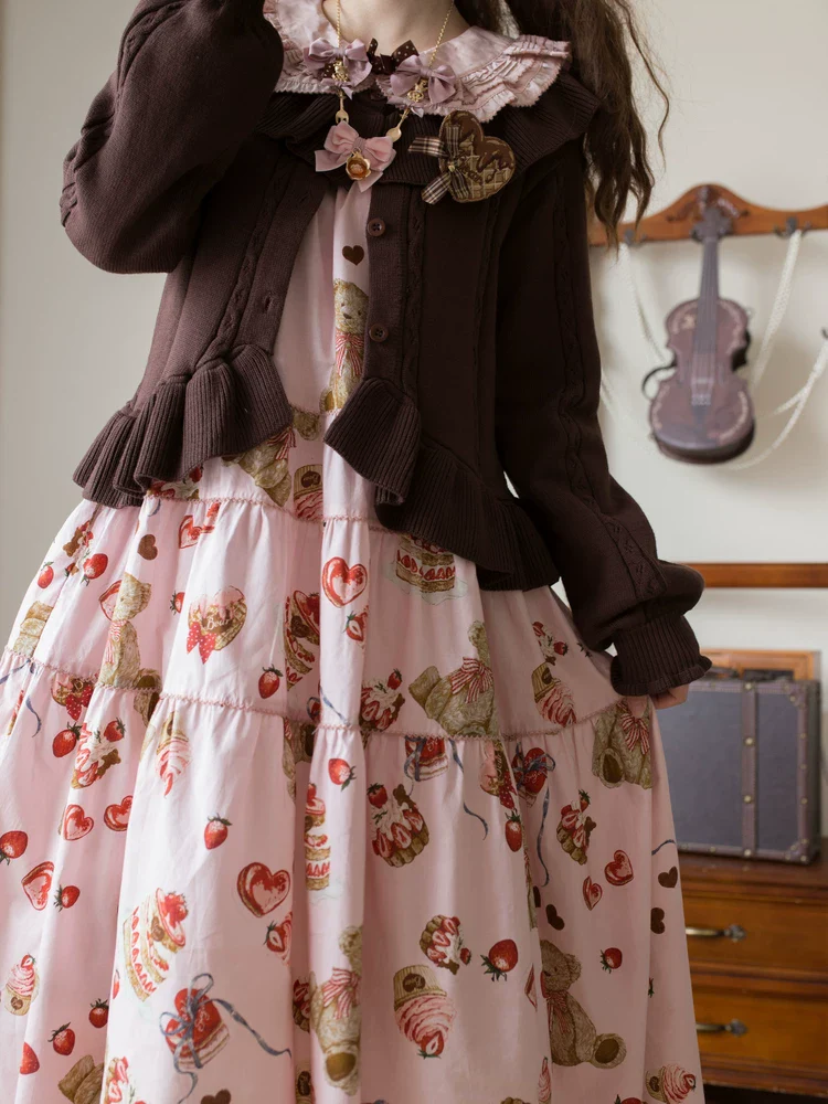 Hot Chocolate - Solid Lolita Cardigan, Ruffle Details - Image 9
