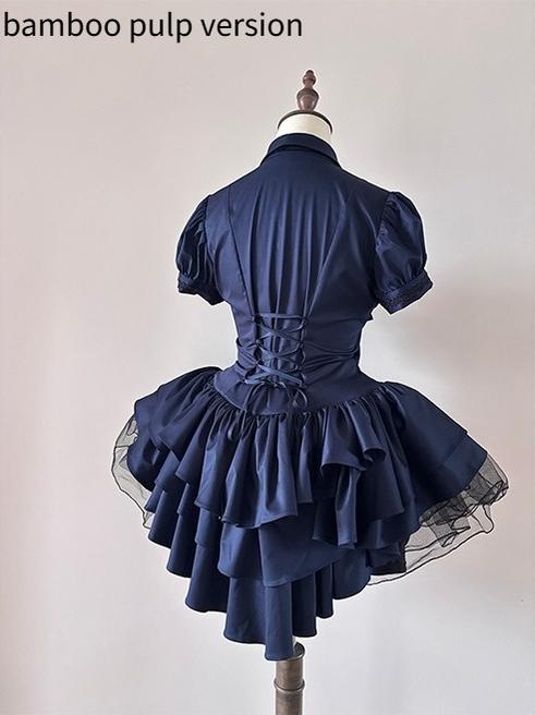 FlowerFairyDaily - Midnight Prayer - Solid Lolita Shirt with Flowing Tiered Back Hem - Image 14