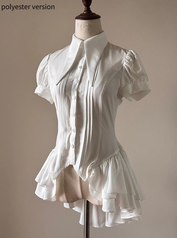 FlowerFairyDaily - Midnight Prayer - Solid Lolita Shirt with Flowing Tiered Back Hem - Image 18