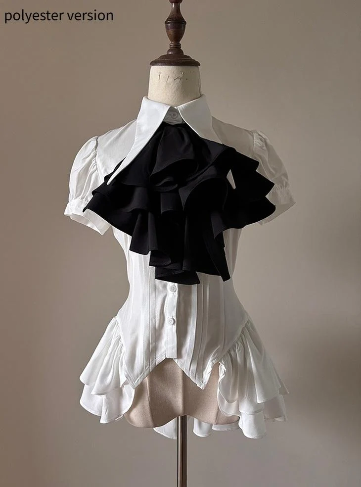 FlowerFairyDaily - Midnight Prayer - Solid Lolita Shirt with Flowing Tiered Back Hem - Image 20