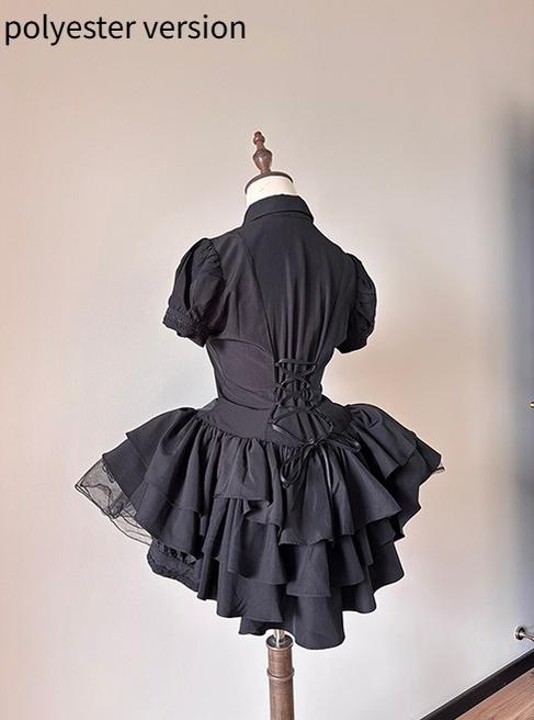 FlowerFairyDaily - Midnight Prayer - Solid Lolita Shirt with Flowing Tiered Back Hem - Image 27