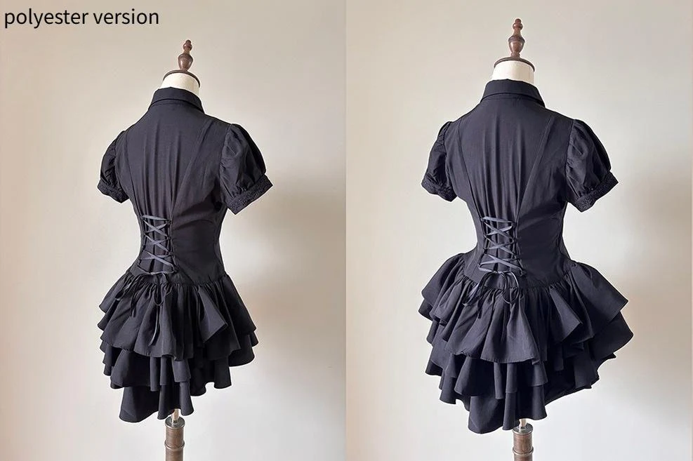 FlowerFairyDaily - Midnight Prayer - Solid Lolita Shirt with Flowing Tiered Back Hem - Image 31