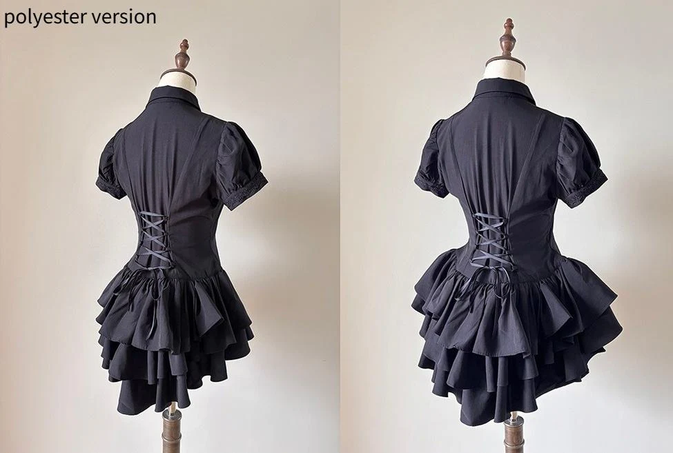 FlowerFairyDaily - Midnight Prayer - Solid Lolita Shirt with Flowing Tiered Back Hem - Image 32