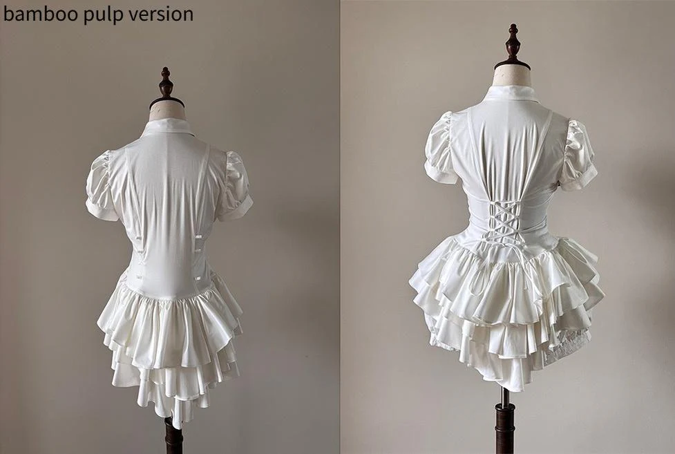 FlowerFairyDaily - Midnight Prayer - Solid Lolita Shirt with Flowing Tiered Back Hem - Image 33
