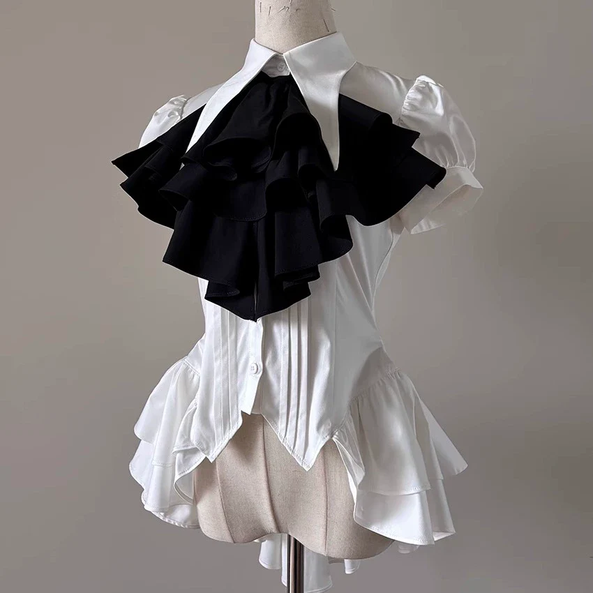 FlowerFairyDaily - Midnight Prayer - Solid Lolita Shirt with Flowing Tiered Back Hem - Image 36