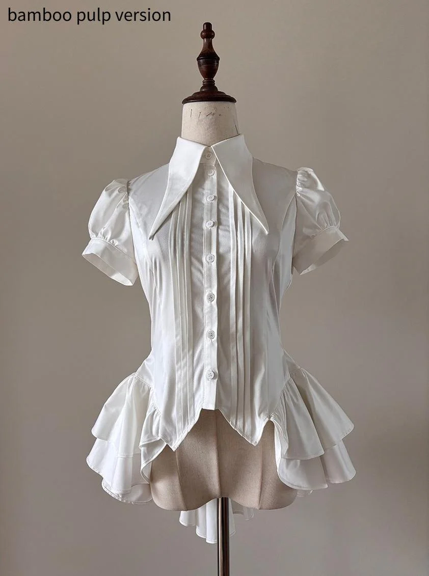 FlowerFairyDaily - Midnight Prayer - Solid Lolita Shirt with Flowing Tiered Back Hem - Image 41
