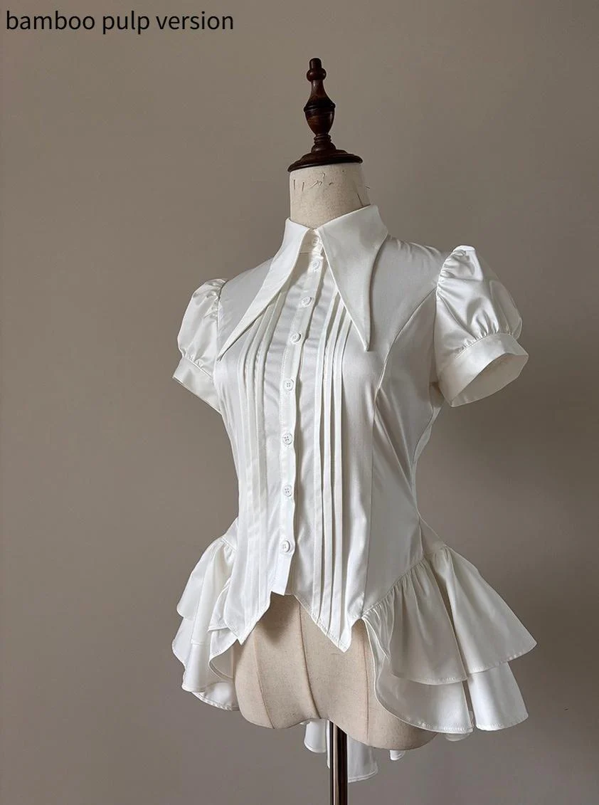 FlowerFairyDaily - Midnight Prayer - Solid Lolita Shirt with Flowing Tiered Back Hem - Image 42