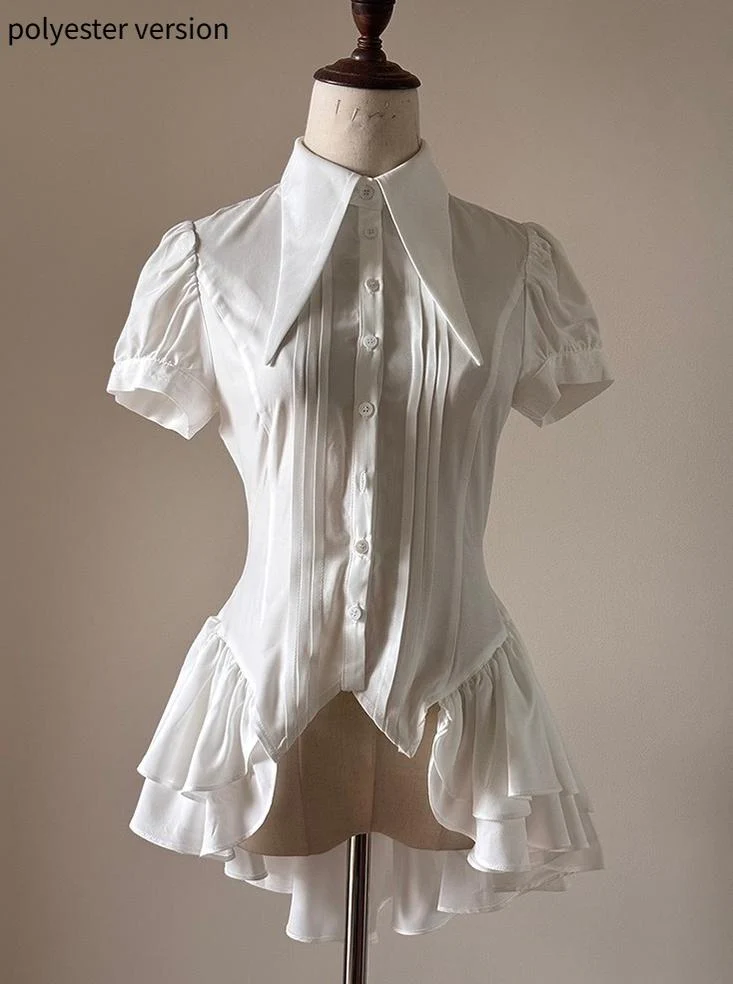 FlowerFairyDaily - Midnight Prayer - Solid Lolita Shirt with Flowing Tiered Back Hem - Image 50