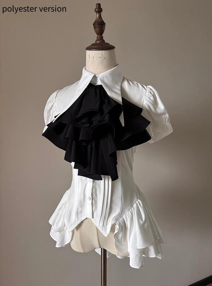 FlowerFairyDaily - Midnight Prayer - Solid Lolita Shirt with Flowing Tiered Back Hem - Image 55