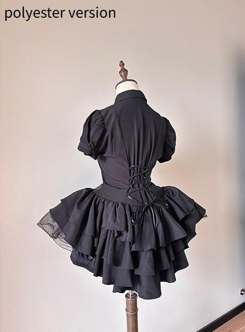 FlowerFairyDaily - Midnight Prayer - Solid Lolita Shirt with Flowing Tiered Back Hem - Image 60