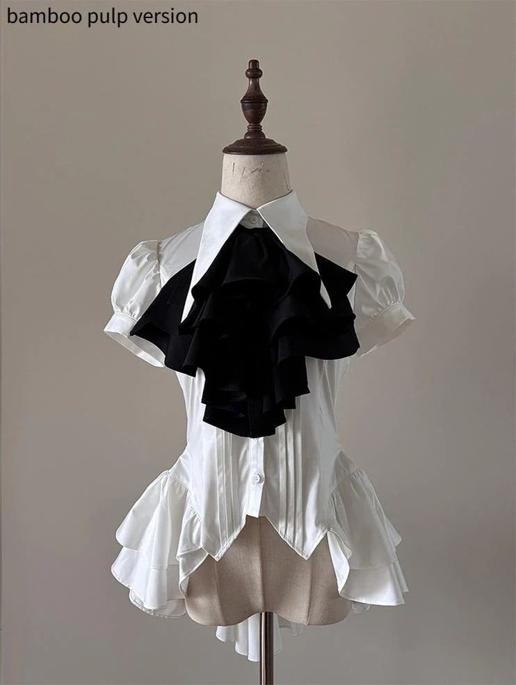 FlowerFairyDaily - Midnight Prayer - Solid Lolita Shirt with Flowing Tiered Back Hem - Image 8