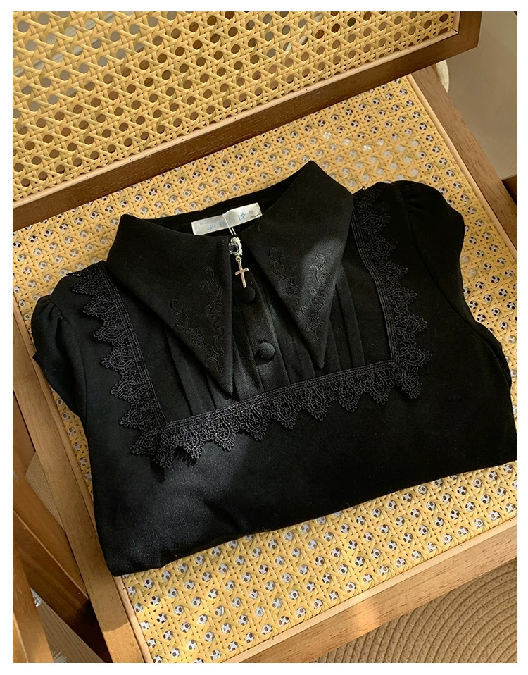 With PUJI - The Vow - Solid Lolita Sweater, Juliet Sleeve, Pointed Collar - Image 12