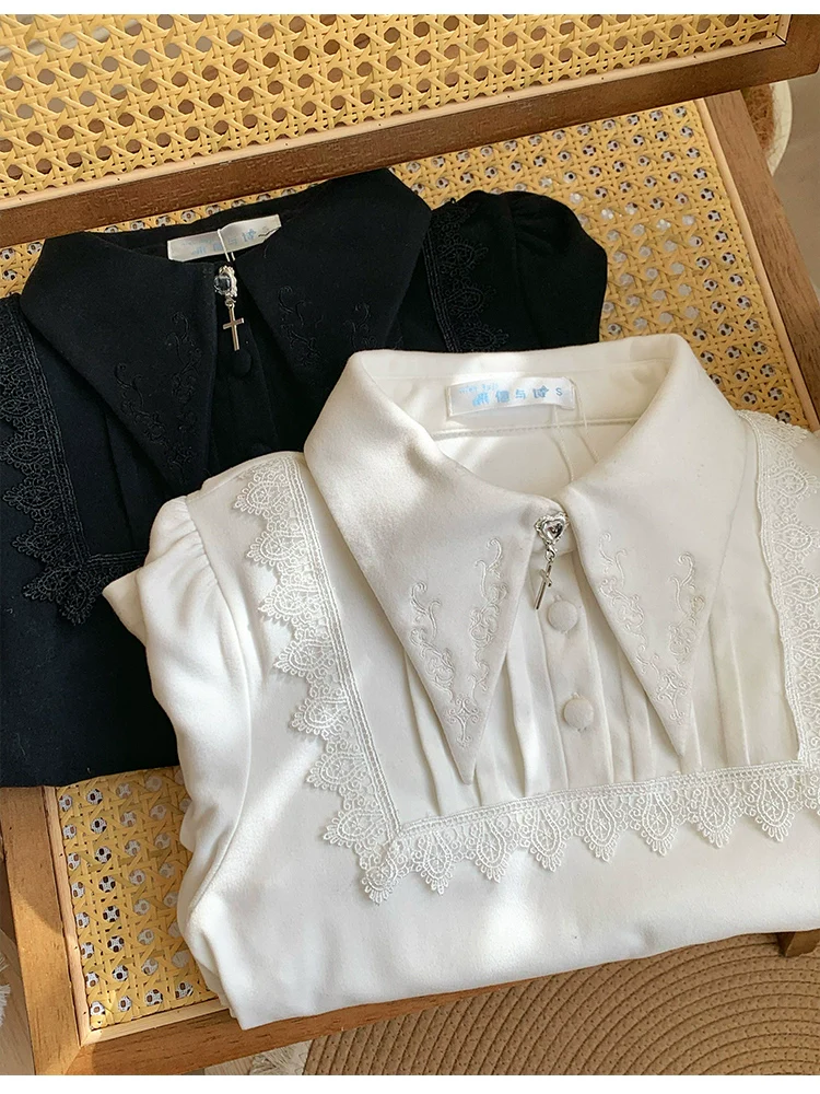 With PUJI - The Vow - Solid Lolita Sweater, Juliet Sleeve, Pointed Collar - Image 2