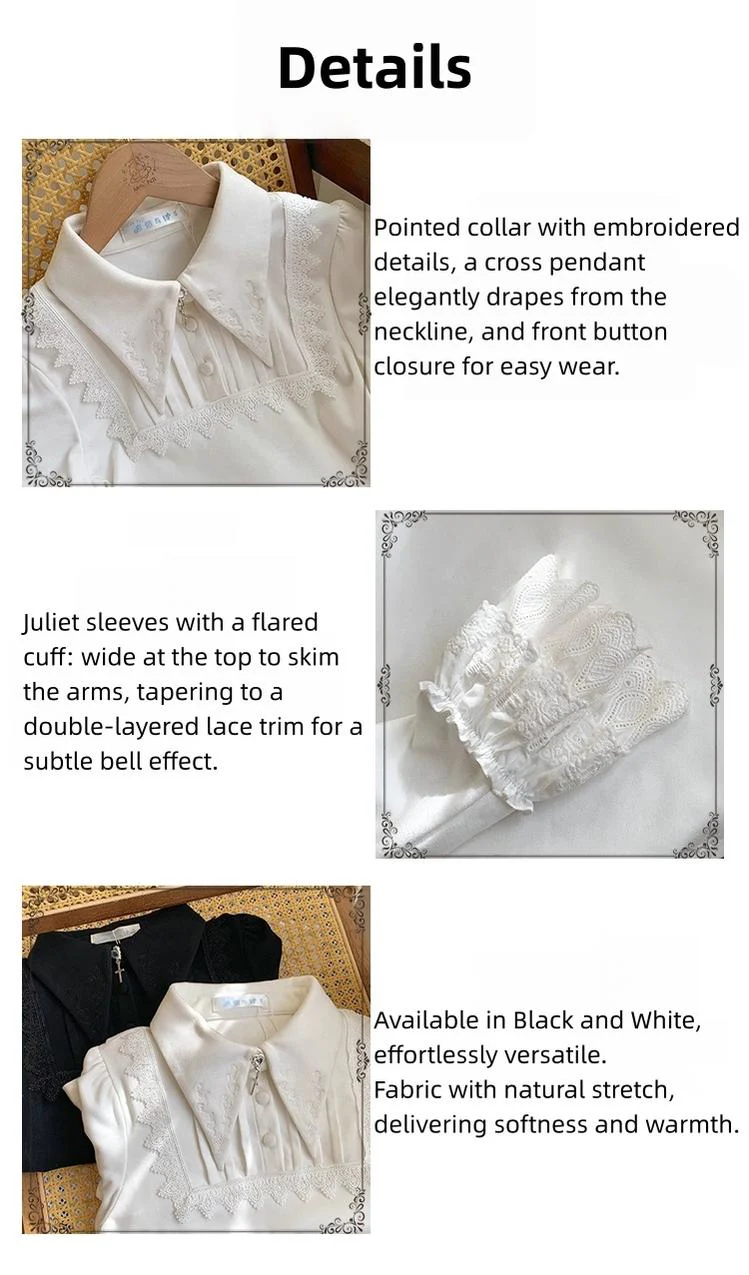 With PUJI - The Vow - Solid Lolita Sweater, Juliet Sleeve, Pointed Collar - Image 5