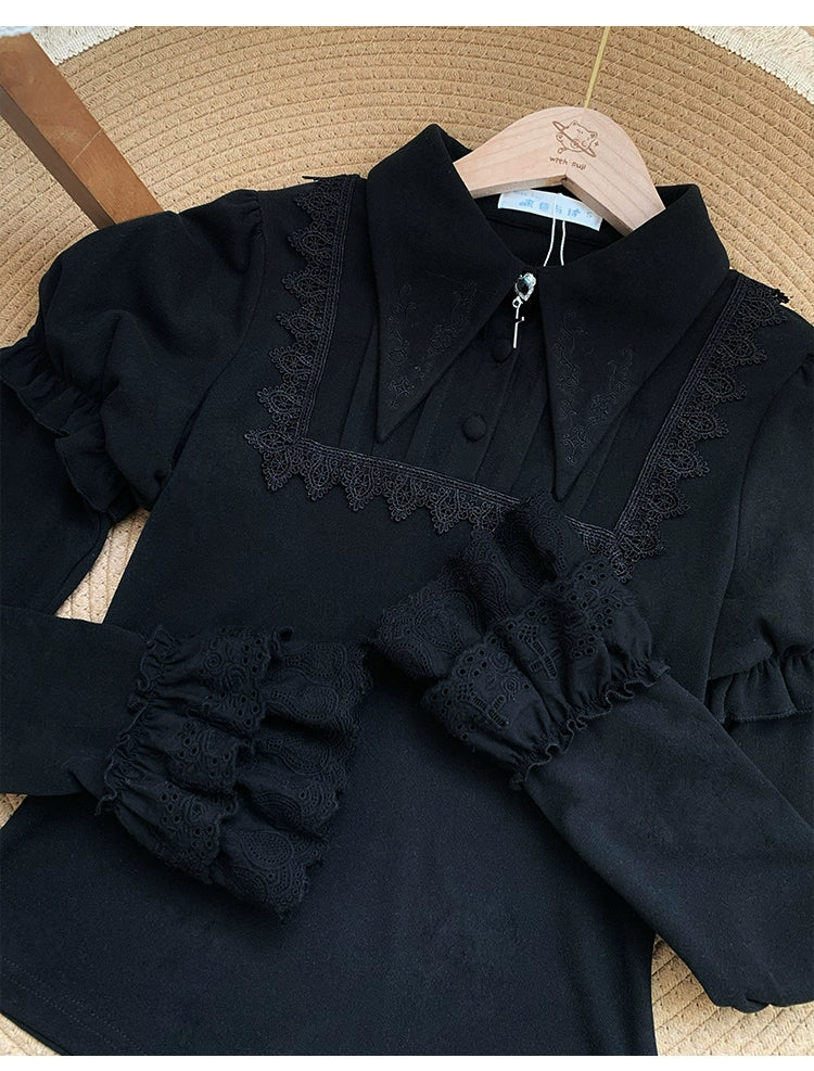With PUJI - The Vow - Solid Lolita Sweater, Juliet Sleeve, Pointed Collar - Image 8