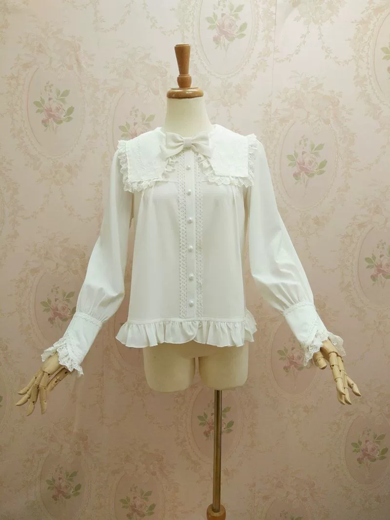 Solid Sweet Lolita Shirt, Lace Square Neckline