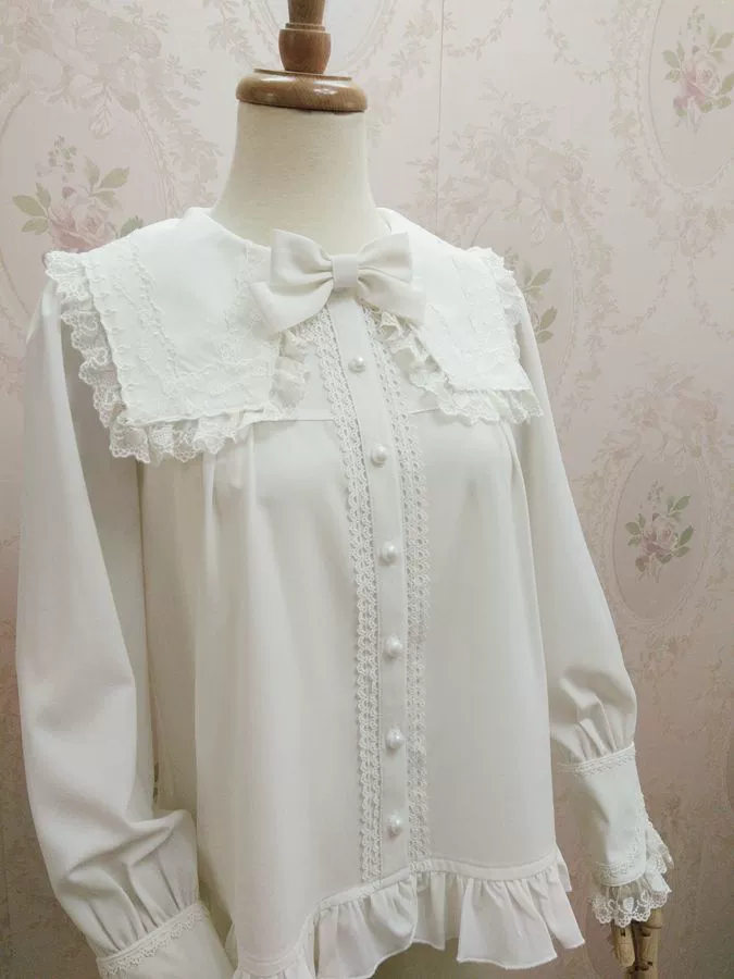 Solid Sweet Lolita Shirt, Lace Square Neckline - Image 2