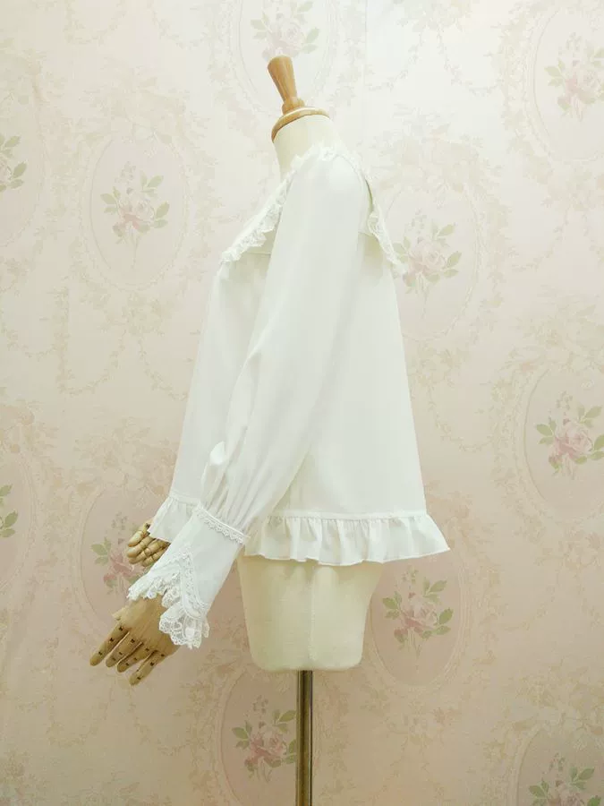 Solid Sweet Lolita Shirt, Lace Square Neckline - Image 3