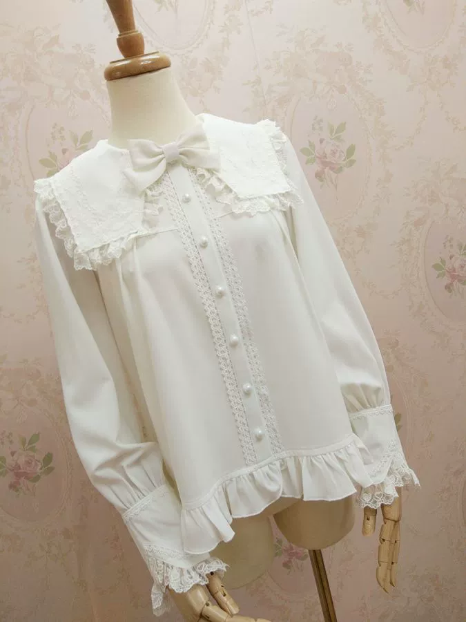 Solid Sweet Lolita Shirt, Lace Square Neckline - Image 5